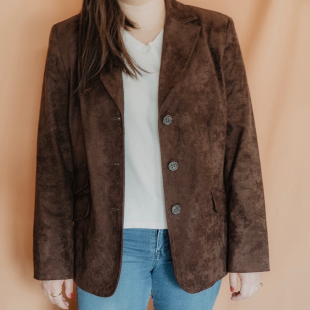 Liza Claiborne brown oversized faux suede jacket